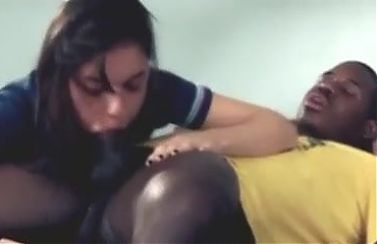 Beautiful slut deep throats BBC, gets her hairy cunt pounded